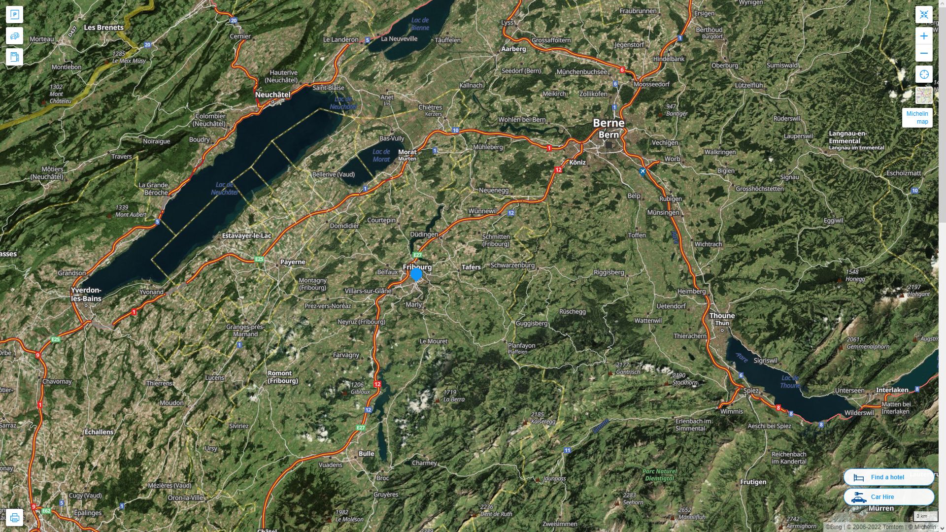 Fribourg Highway and Road Map with Satellite View